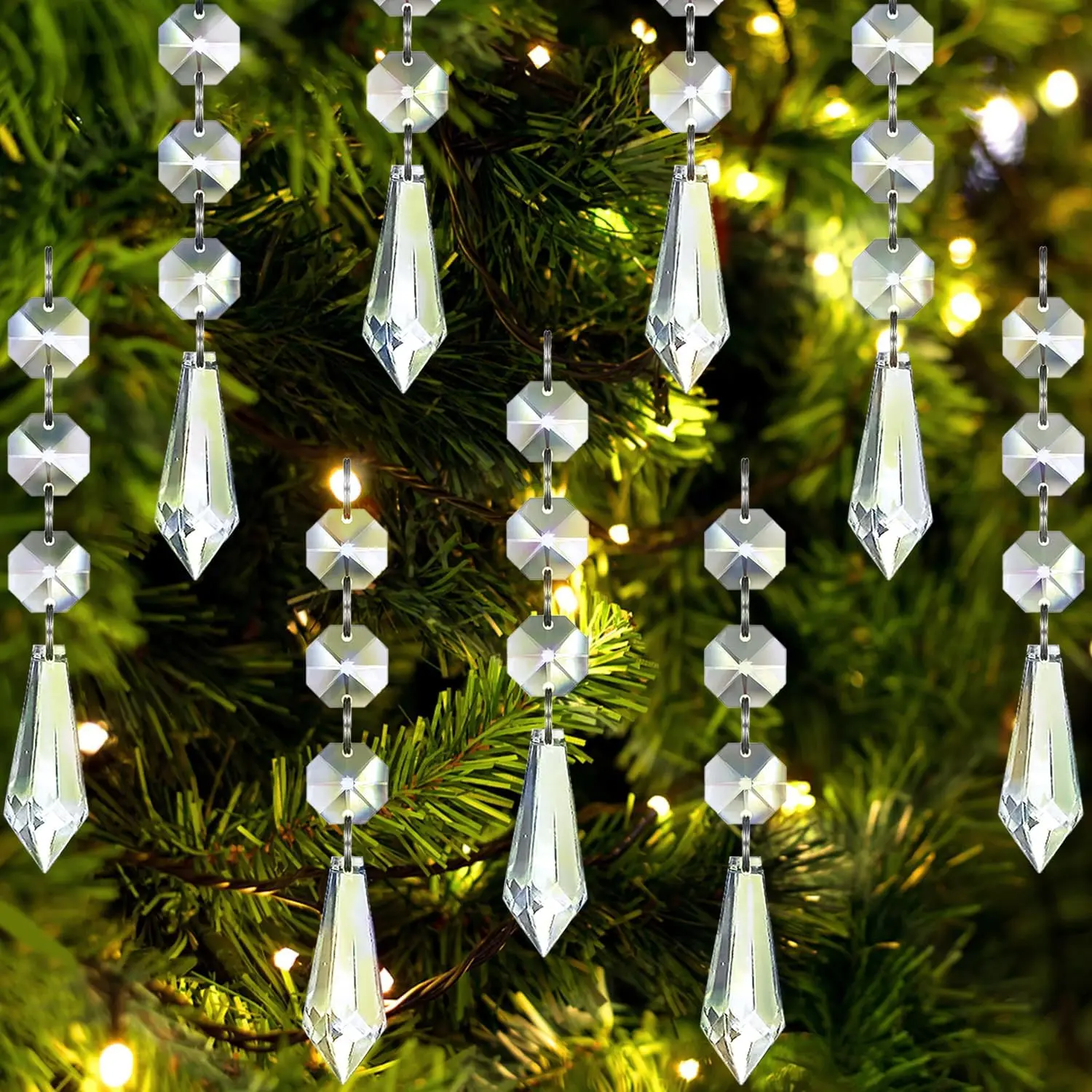 Crystal Ornaments for Christmas Tree, Acrylic Hanging Crystals for Centerpieces, Clear Plastic Icicle Prism Drops, Party Supplies