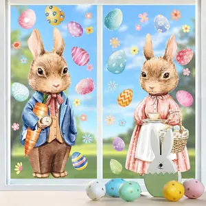 Love Easter Bunny Static Cling Stickers, Decorative Sticker, Cute Window Glass Decals, Adorable Rabbit Decorations, Perfect for Home and Store Displays