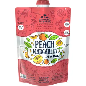 Lt. Blender's Peach Margarita in a Bag - Peach Margarita Mix - Each Bag Makes 1/2 Gallon - Non-GMO Cocktail Mix - No Blender Needed - Add Liquor, Wine or as a Mocktail (Pack of 1)