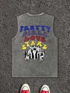 Men's Oversize Sleeveless T-Shirt with Cross Graphic Print, Cotton Fabric Summer Streetwear, Loose Fit Casual High Street Fashion