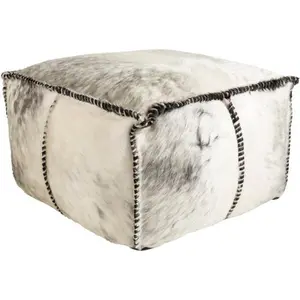 Ranger Cowhide Leather Pouf, Medium Gray & White