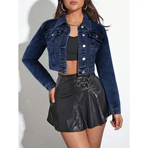 Women Casual Distressed Short Denim Jacket