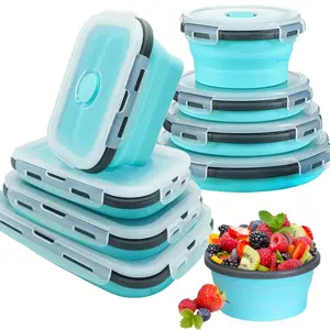 8-Piece Collapsible Silicone Food Storage Containers with Lids, Portable Cooler RV Bowls & Travel Kitchen Utensils for Camping, Hiking, Portable Cooler Bowls