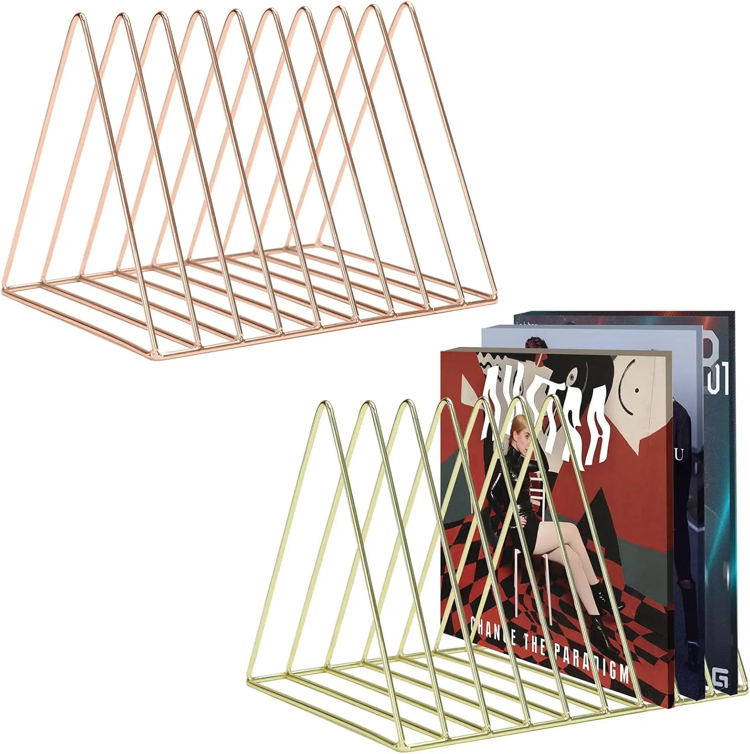 2 Pack Magazine Holders with 9 Slots, Desk File Organizer for Vinyl Records, Books and Office Storage