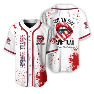 USA Hawk Tuah Trendy Baseball Jersey, 4th Of July Baseball Jersey, USA Summer Jersey For Men And Women, Hot Baseball Beer Jersey, Button Down Shirt, Party Beer Outfit, Summer Clothing