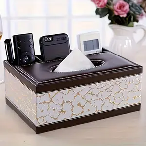 Faux Leather Elegant Tissue Box Holder Tissue Dispenser with Remote Control, Desktop Organizer for Chic Living Room Decor, Stylish Household Home Accessory