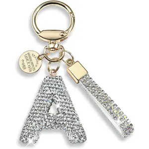 Pink Blue White Initial Letter Keychain Gift for Women Girls Bling Sparkly Cute Backpack Car Key Accessories Lanyard