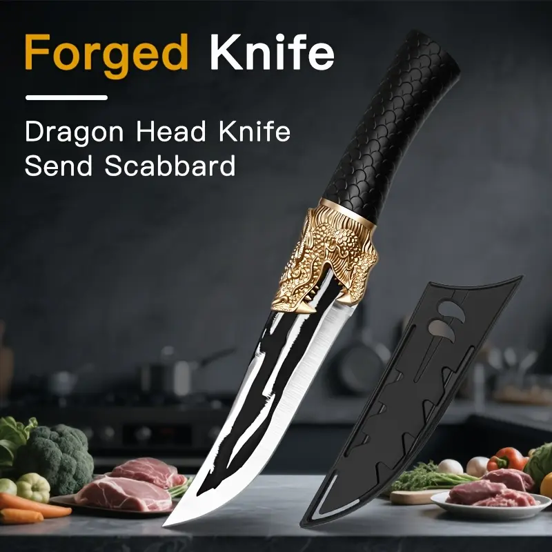 1pc Forged Dragon-Head Chef Knife - 10-Inch Boning Knife with Ergonomic Handle, Ideal for Cutting Meat And Vegetables, Heavy-Duty Home Cooking Tool, a Unique Gift for Chefs