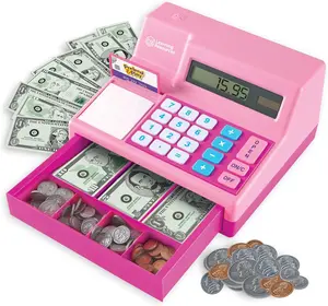 Learning Resources Pretend and Play Calculator Cash Register Pink Solar-Powered 73-Piece Set for Kids Math Skills Development