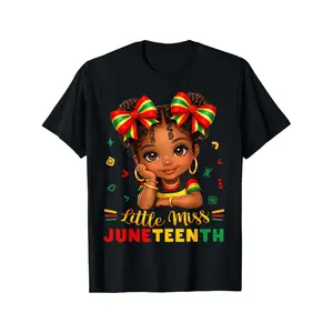 Little Miss Juneteenth Afro Girl African Pride Girl Children T-Shirt for Boys, Casual Short Sleeve Crew Neck Tee, Summer Fashion T Shirt - Graduation Season, Father'S Day, Back to School Gifts for Boys Girls