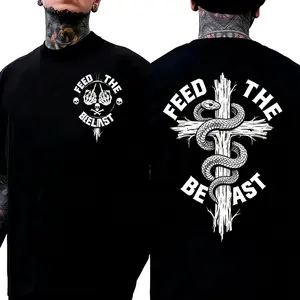 "Feed The Beast" Snake & Cross Tattoo Style Two-Sided 180GSM Cotton Streetwear T-Shirt