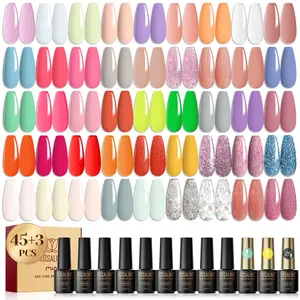 ROSALIND Multi-colors Gel Nail Polish Set 48PCS Nude Pink Shiny Colorful with Base Matte & Glossy Gel Top Coat Gel Varnish Set Suitable Party Design