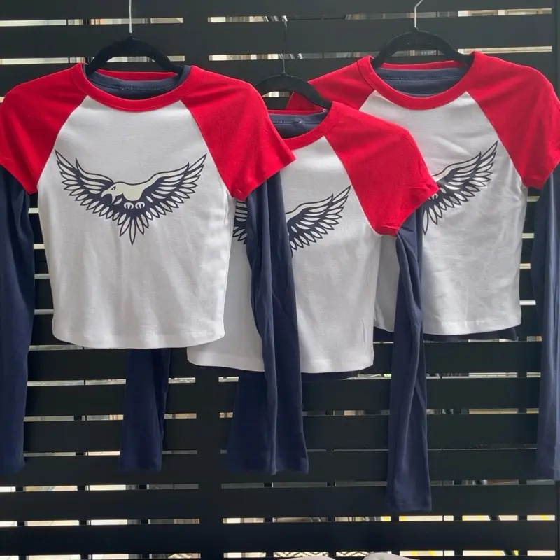 Tracy's Eagle Women's Cotton Baby Tee, Longsleeves Raglan, Graphic Print T-Shirt