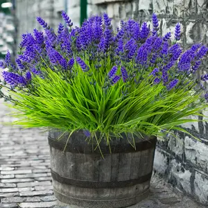 12pcs Lifelike Artificial Monkey Grass with Lavender Flowers, UV-Resistant & Weatherproof, Ideal for Outdoor & Indoor Decoration, Artificial Lavender Plant