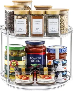 2-Tier 9.25" Acrylic Rotating Turntable Non-Slip Design for Spices Kitchen Pantry Bathroom Vanity Medicine Cabinet Storage