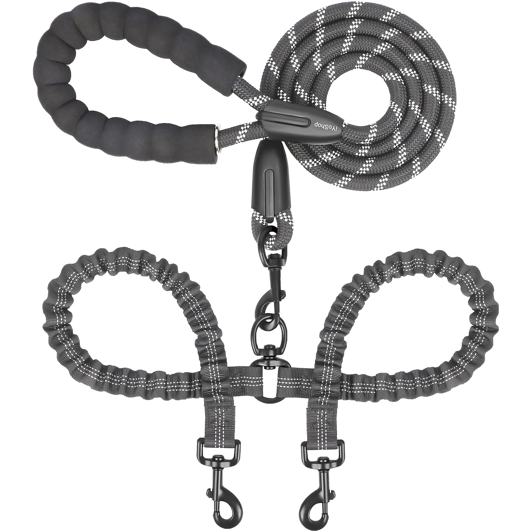 iYoShop Dual Dog Leash, Double Dog Leash, 360 Swivel No Tangle Walking Leash, Shock Absorbing Bungee for Two Dogs