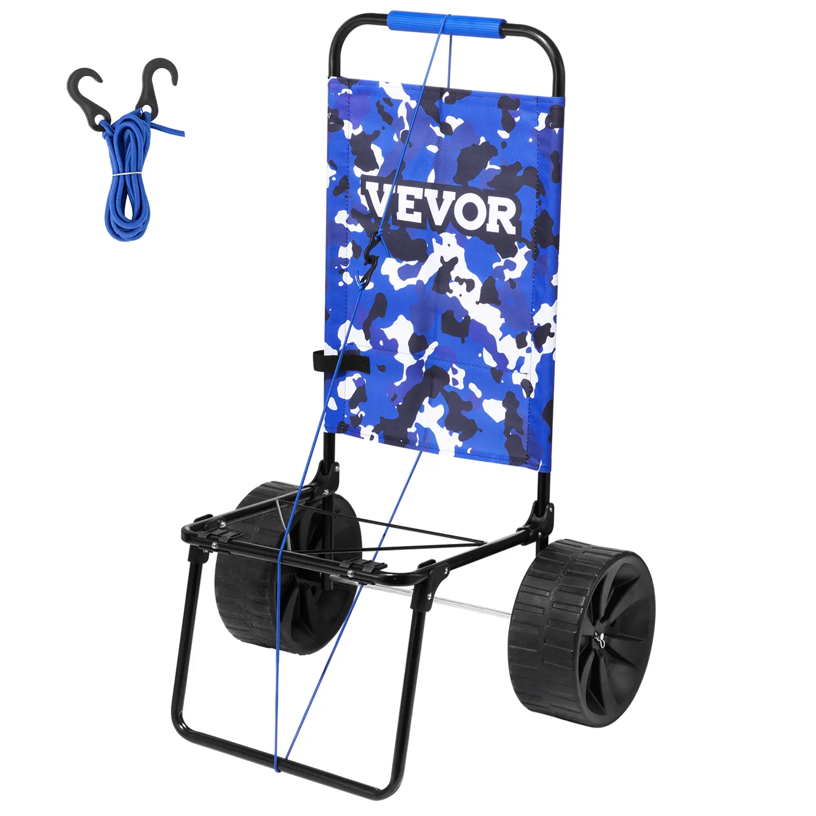VEVOR Heavy Duty Folding Beach Dolly - Steel Frame Portable Outdoor Trolley, 15.4"x15.7" Cargo Deck, 10" PE Solid Sand Wheels, 69LBS Capacity, Straps Secure Load, for Beach, Camping, Gardening [DealsForYouDays], Vevors Beach Dolly