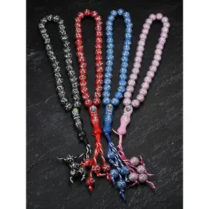 1 Pc 33-bead Bracelet with Plum Blossom Pattern, Featuring A Combination of Scenic Stickers and Acrylic Beads, Hand-knotted Craftsmanship, and Serving As Both Prayer Supplies and Accessories, Making It A Suitable Thoughtful Gift