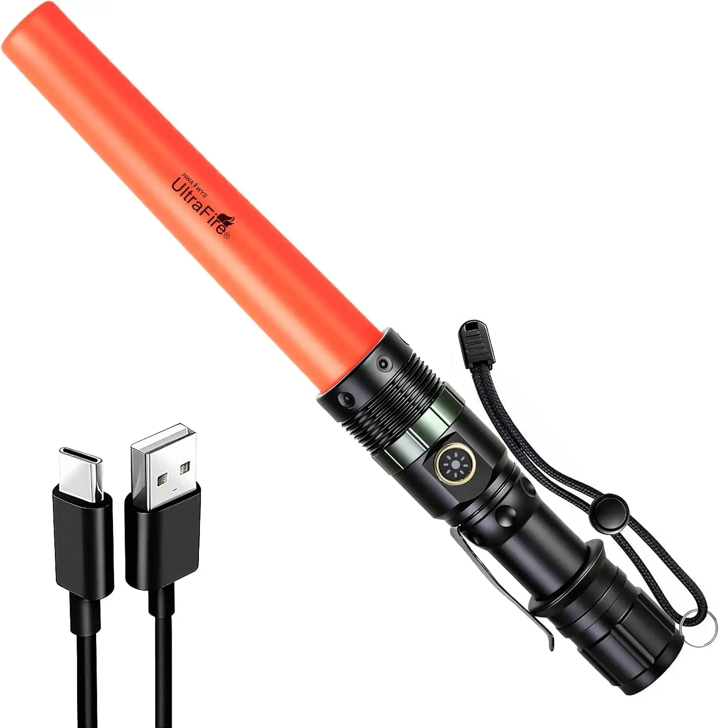 UltraFire UF-303X LED Traffic Wand - 11-in Safety Baton, USB-C Zoomable LED Light with Lithium Ion Batteries for Camping & Outdoor Use