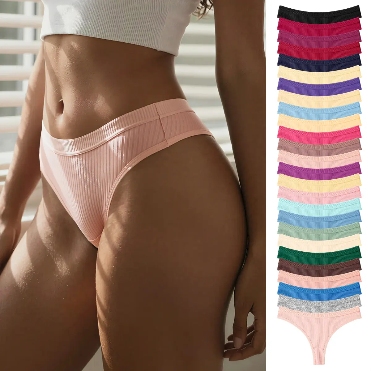 Hotcom Women's Seamless Cotton Thongs - 7/10/14 Packs, Low Waist Bikini Panties, Soft Stretchy Breathable Fabric, Fit, Style, Basic, Sexy, Ideal for Beach, Thanksgiving, Chinese New Year, Easter, Ladies