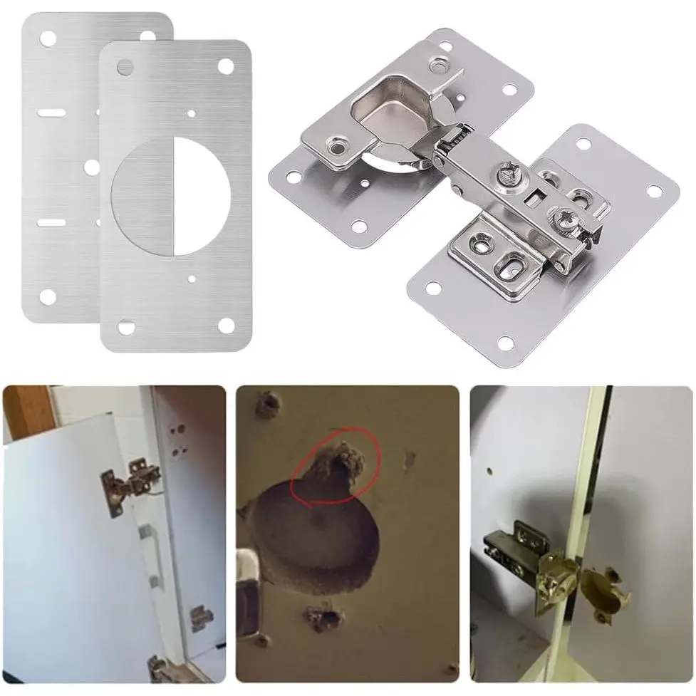 4 Pcs 90x47mm / 3.54x1.85 Cabinet Hinges Repair Plate, Stainless Steel Hinge Repair Brackets Hinge Side for Wooden Kitchen Cupboard Furniture Door, Silver