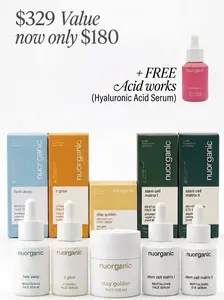 nuorganic The Face Reset System Anti Aging Bundle with Powerful Plant Stem Cells, Polypeptide Complex, Vitamin C, Ferulic Acid, Argereline, 24k Gold, Hyaluronic Acid, Kojic Acid, Niacinamide for Smoother Firmer Skin - DEAL ONLY AVAILABLE WHEN LIVE -