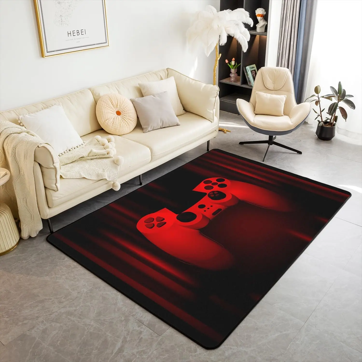 Boys Gaming Area Rug Black Red Gamer Rugs for Bedroom Sofa Playroom Gamer Room Decor Game Console Carpet Indoor Floor Mat for Living Room Soft Surface,Non-Slip Bac 3x5