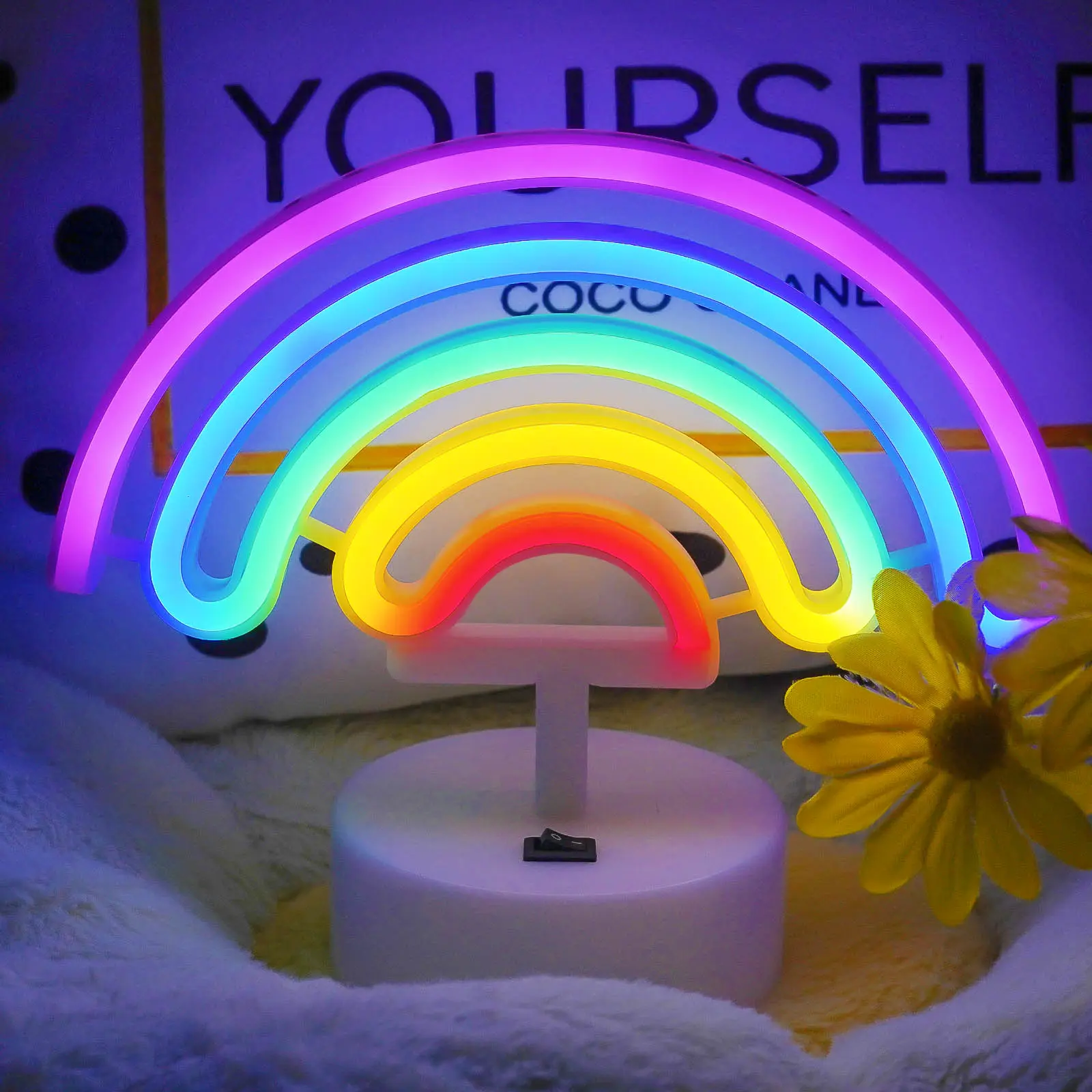 Multicolor Rainbow Neon Lights Outdoor/Indoor, LED Neon Sign Battery Operated or USB Powered Lamp, Table Decorations Rainbow Lights for Girl's Room Dorm Wedding Bedroom Classroom Décor Gifts for Girls