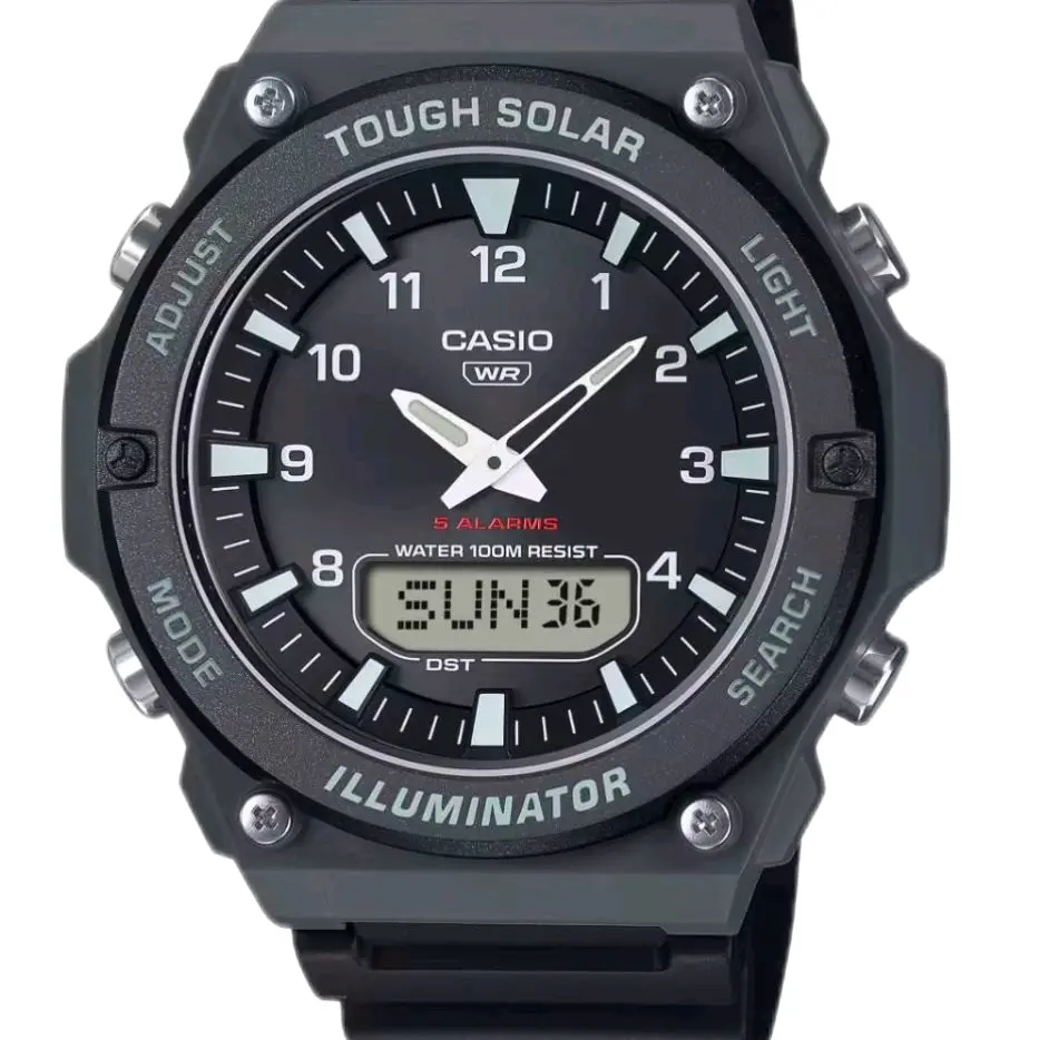AQS820W-1A New Casio All black tough solar illuminator men' s latest Watch