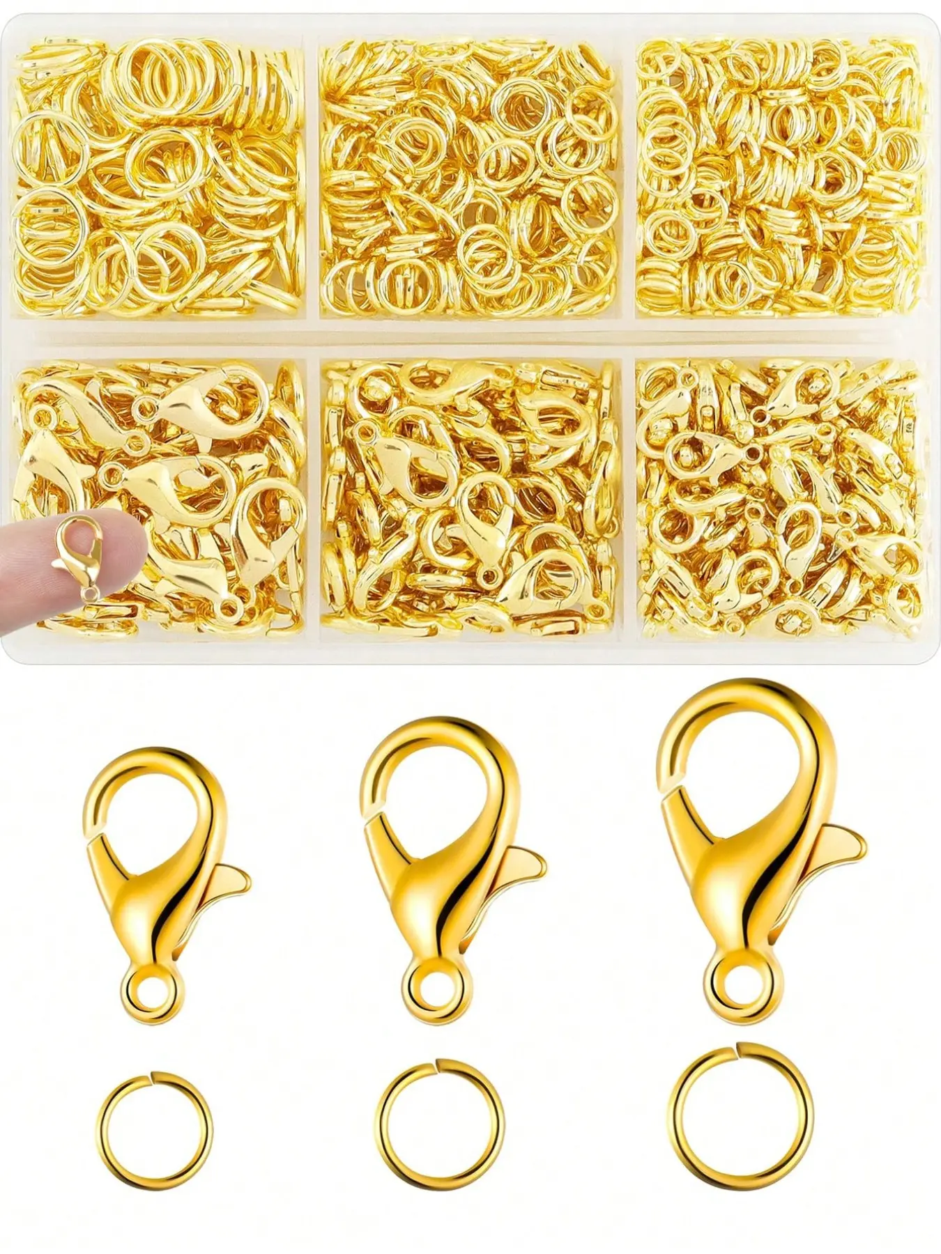 900PCS  Lobster Claw Clasps and Jump Rings Set - Gold Jewelry Clasps and Closures for Necklace, Bracelet, Keychains, and DIY Jewelry Making Supplies, Beading Accessories, Jewelry Making Kit