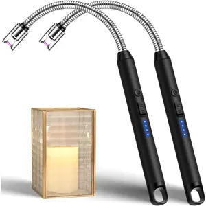 2-Pack 360° Flexible Neck Electric Candle Lighter, USB-C Rechargeable Windproof Flameless Lighter with Safety Lock, Long Plasma Lighter for Candles, BBQ, Camping & Gas Stove
