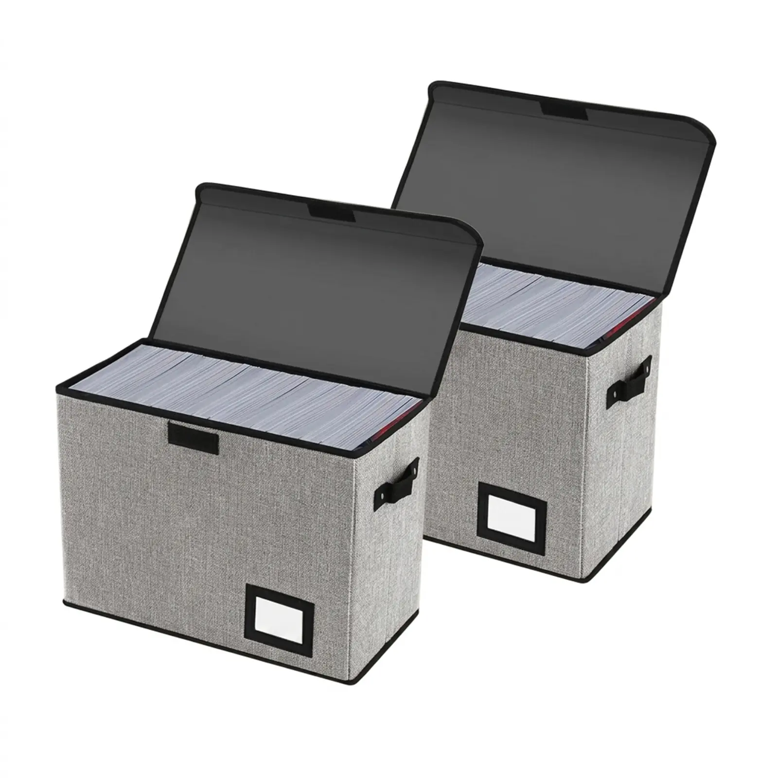 2-Piece Gray Oxford Cloth Rectangle Comic Book Organiser Storage Sets - Collapsible Short Box Cases with Lids & Velcro, Durable Home Organizers for Comics, Files (15.7x11.8x7.9 in)