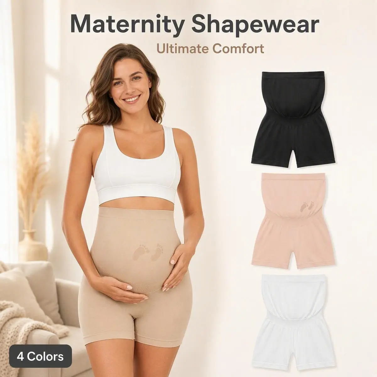 Y25D Maternity Shapewear Shorts Seamless Pregnancy Underwear Over Bump Belly Support High Waist Shorts Under Dress sohochic