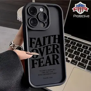 Faith Over Fear Comfortable to Hold, Durable And Stylish, High Quality Protective Phone Case, Suitable for Iphone 16/15/14/13/12/11/X/7/6 Series, Black/White Background, Camera Lens Protection, Shockproof, Anti Slip, Lightweight, TPU Material