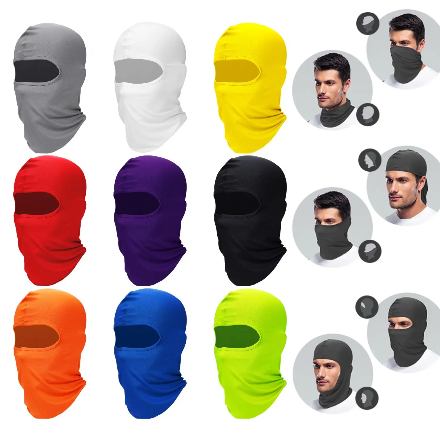 Unisex Ski Masks (9 Pieces) - UV Sun Protection, Windproof, Breathable Full-Face Balaclavas for Skiing, Motorcycling