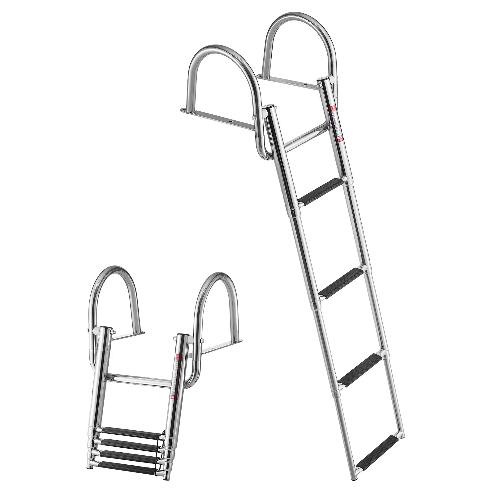 VEVOR 4-Step 304 Stainless Steel Telescoping Foldable Marine Swim Deck Ladder - 600 lbs Capacity, Wide Non-Slip Steps, Ergonomic Handrails, Foldable Design, for Water Activities, Family Use, Fishing Boats, Docks, No, Adult, Secure & Comfortable Boarding,