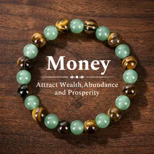 Money Wealth Success Bracelet - Green Aventurine Bracelet Tiger Eye for Men Women - Healing Crystal Calming Anxiety Stress Relief - Gift for Abundance and Wisdom - Gemstone for Prosperity