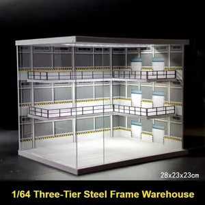Light-Up 3-Story Parking Lot Diorama Garage Model for 1:64 Model Cars | Multi-Level Display Case | Car Model Enthusiast Miniature Scene Collection Building Kit Building Block Sets