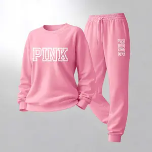 Women's Letter Print Crewneck Sweatshirt and Drawstring Track Pants Set, Casual Sportswear, Long-Sleeve Round Neck Top and Pants, Suitable for Spring, Autumn and Winter, Everyday Wear SpringStatements