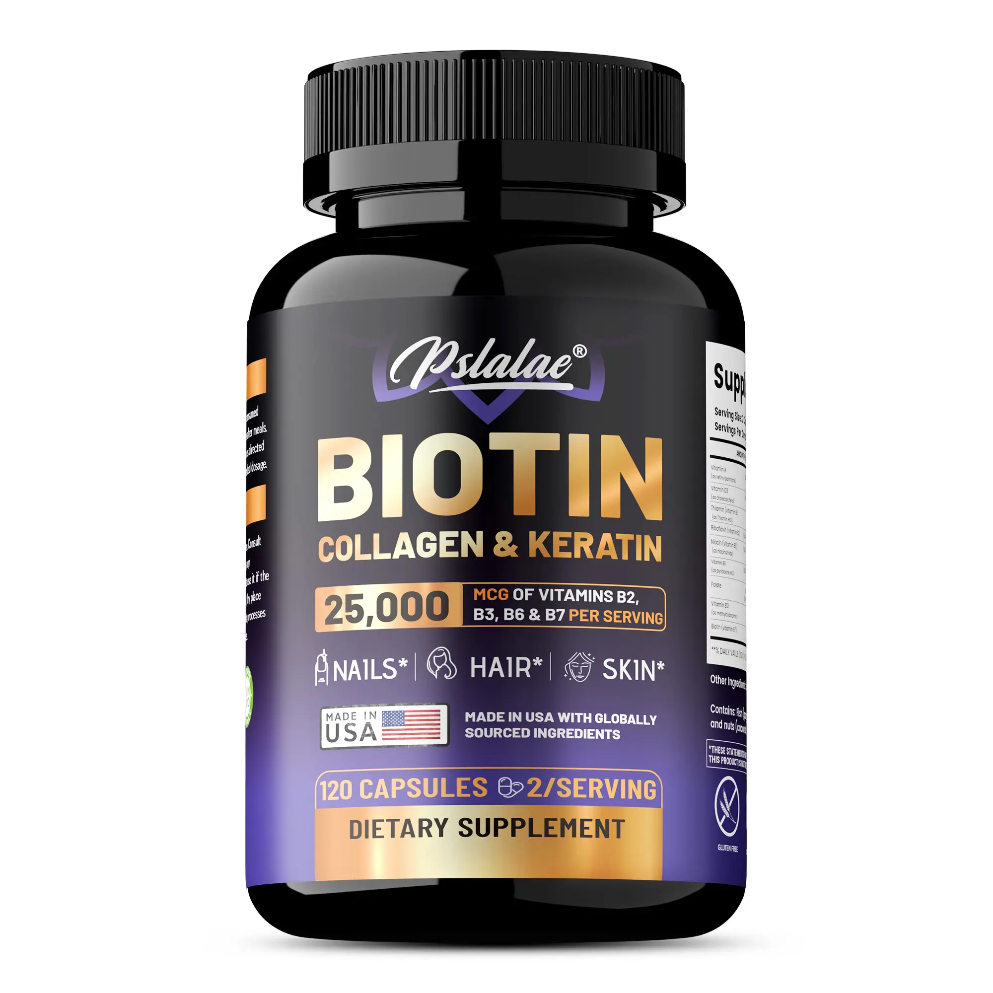 Buporai Biotin Collagen Dietary Supplement Capsules - 120 Safe-to-Swallow Multi-Pack for Adults, Supporting Nails & Skin Health, Body Health, Daily Nutritional Needs