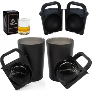 Clear Ice Cube Maker Tray – 2.5 Inch Large Round Ice Ball Mold, Stainless &, Slow Melting Transparent Ice for Whiskey, Cocktails, and Home Bar Use (Black-2 Pack)