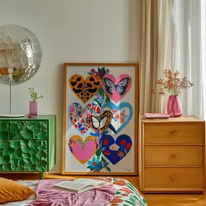 [SALE UP TO 50]Colorful Hearts Wall Art Print: Eclectic Girly Bedroom Decor