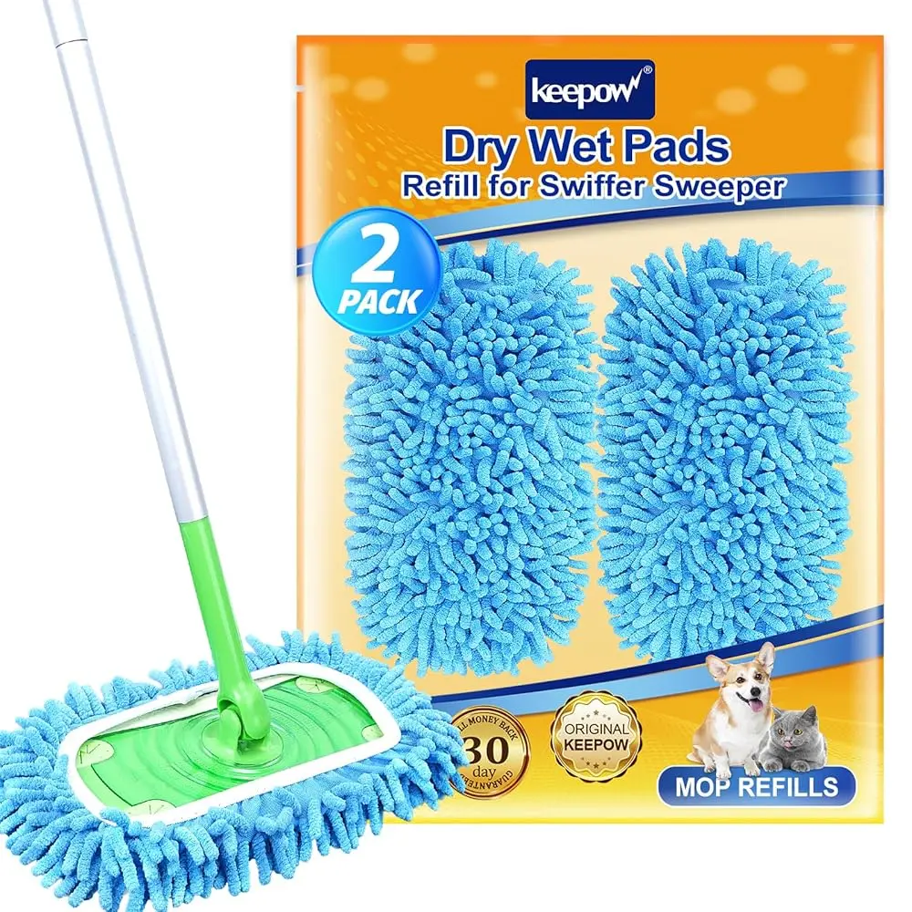 KEEPOW Reusable Washable Microfiber Mop Pads for Swiffer Sweeper, 2-Pack for Vinyl Window Cleaning (Mop Not Included)