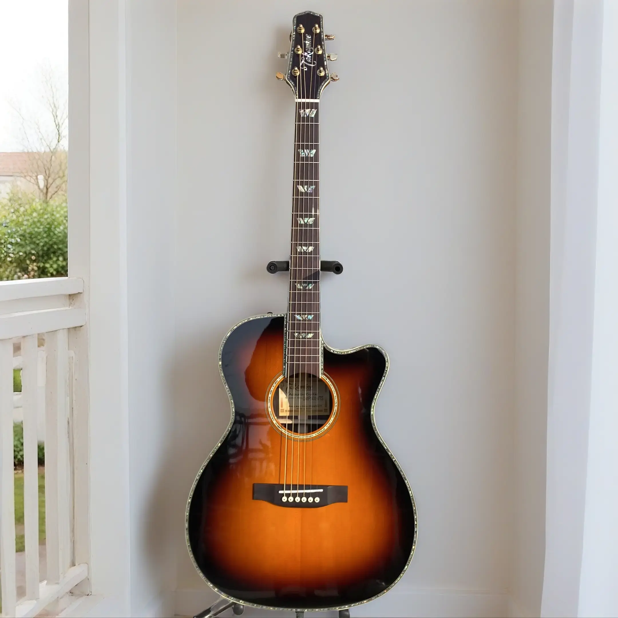 Acoustic Guitar Vintage Sunset Burst Body Butterfly Abalone Inlay fingerboard
