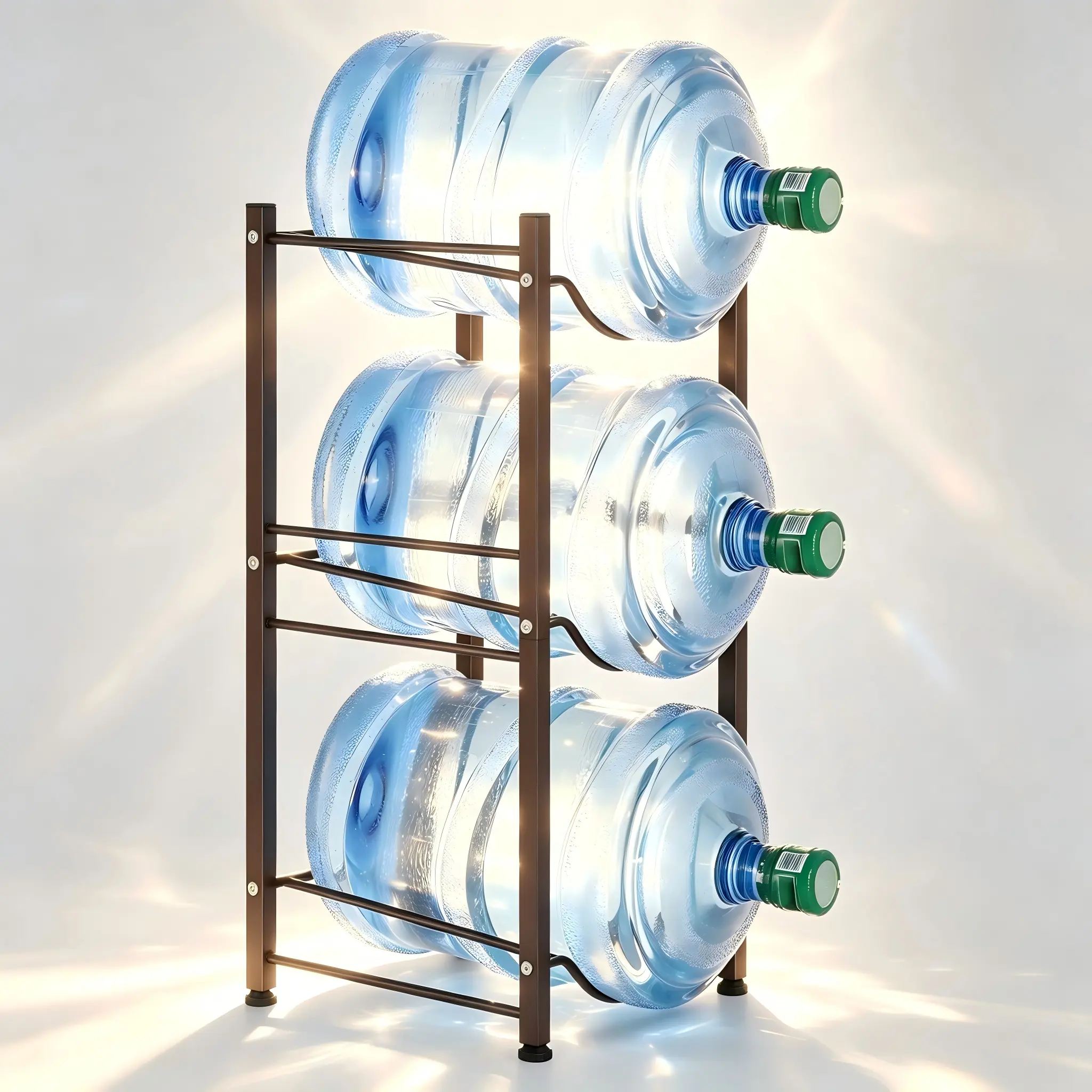 3-Tier Water Bottle Storage Rack, 5 Gallon Water Jug Holder Stand, Heavy Duty Metal Water Cooler Dispenser Organizer for Home Office Breakroom Kitchen Garage, Bronze