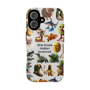 Brainrott Phone Case, Tung Tung Tung Sahur Tough Phone Case, Ballerina Cappuccina, Collage Brainrot, viral meme, gift for fans