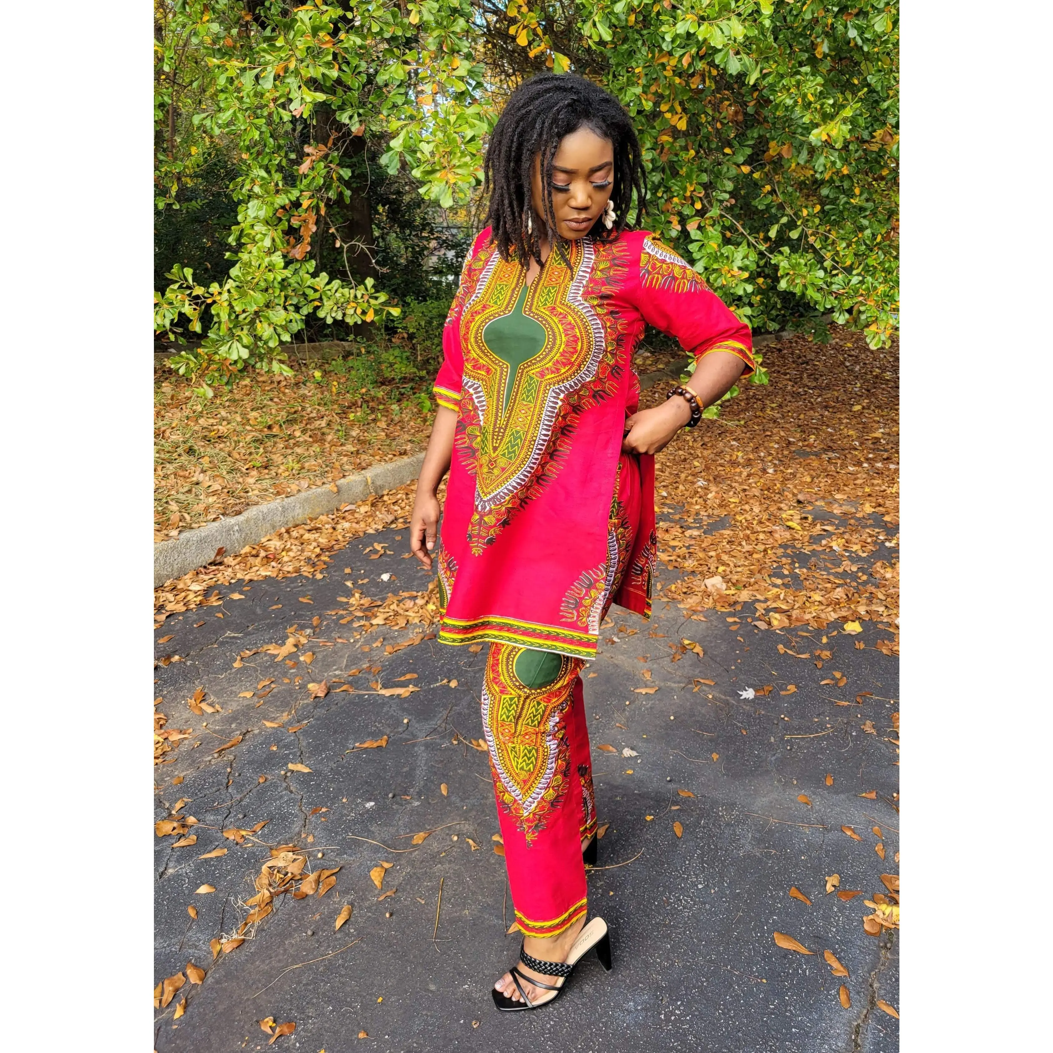 Jamilah Red Dashiki Top and pant set - DP3975LTP
