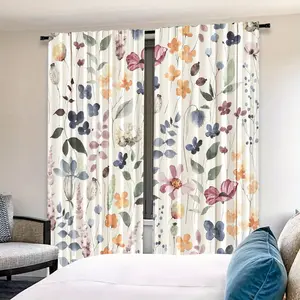 Watercolor Floral Curtain Set, Fresh Country Style, 2 Pieces, Suitable for Bedroom and Living Room Decor, Drapes for Window Setting, Home Decoration Curtain