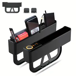 Car Seat Gap Filler Organizer Storage Box - 2-Piece Black Set with USB + Type-C Ports, Rechargeable, Detachable Base, Auto Parts Accessories for Front Main & Co-Pilot Seat Gaps, Car Organizer