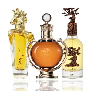 Lattafa 3-Piece Unisex EDP Spray Bundle Set - MAAHIR GOLD, ETERNAL OUD, PURE CRYSTAL with Floral Sweet, Bright Citrus Fragrance, Aromatic Floral, Amberwood Patchouli Notes